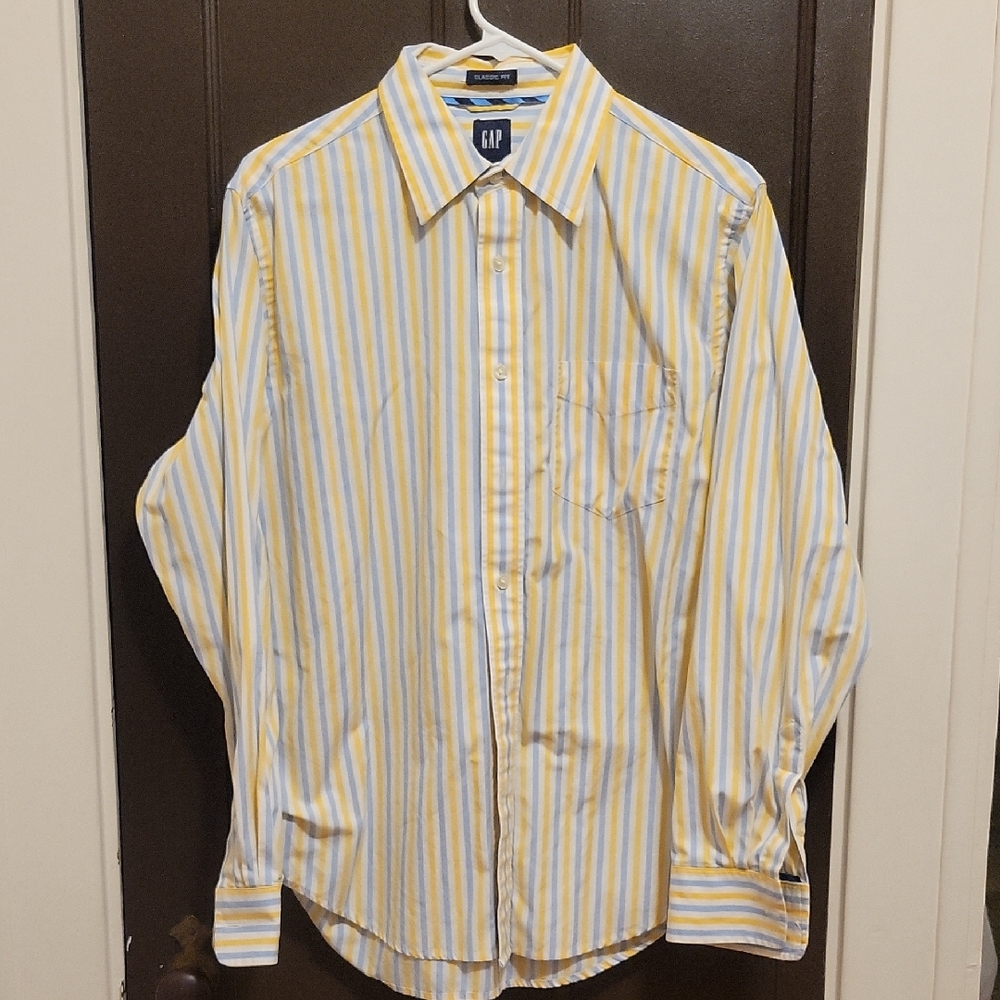 GAP CLASSIC FIT Men's Yellow Striped Shirt Size M